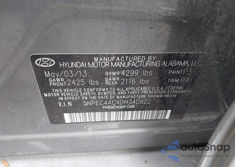 2013 Hyundai Sonata Se from USA, damaged, VIN 5NPEC4ACXDH740922